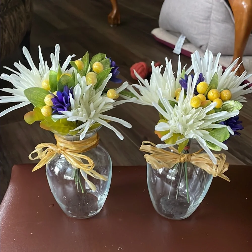 2 Spring Floral Arrangements in Glass Vases